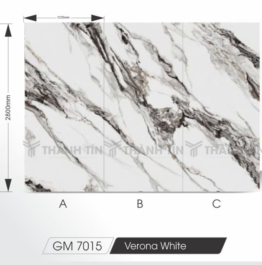 Tấm ốp than tre Thành Tín vân đá Verona trắng phủ Petg GM7015 tại Đồng Nai